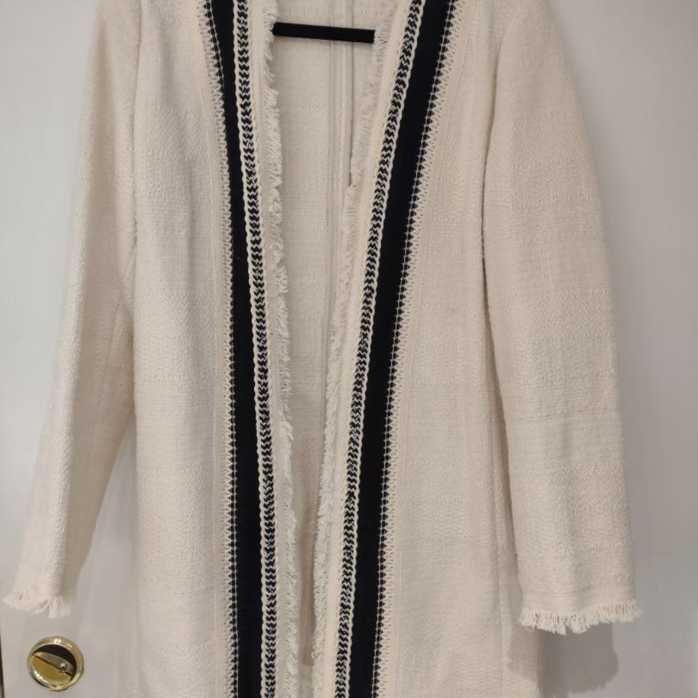 Beautiful Chico's Topper/Jacket in Off White with Black Trim